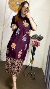 Daster Mawar Wanita Busui Batik Kekinian Cap Terbaru Dewasa Lengan Pendek Resleting Depan Ld 110 cm