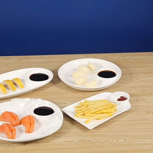 Cabify Ceramic Round Divided Tray with Damping Sauce Suitable For Dumpling Sushi Fries Fried Sauce Dishes