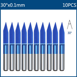 XCAN 10pcs Flat Bottom Milling Cutter Carbide End Mill 10 15 30 Degrees Tip 0.1mm 1/8 Shank CNC Engraving Bit