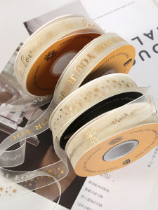 Gold Embossed Silk Ribbon 2.5cm Snow Gauze Handmade Baking Flower Gift Wrapping DIY Satin Ribbon Home Sewing Accessories