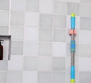 2pcs Perforated Transparent Mop Holder Clip Toilet Broom Storage Rack Wall Mounted Strong Hook