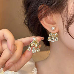 Elegant Double-Sided Bead Earrings for Women Trendy Unique Personality Jewelry Ear Decorations Alloy Silver Gold Plated