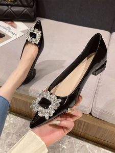 Elegant Pointed Toe Black Professional Womens Shoes Chunky Heel Commute New 2025 Glitter High Heels Fashion Single Shoes