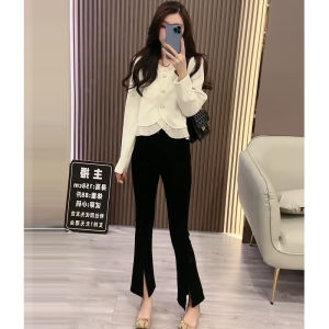 Bộ Đồ Hai Mảnh Thời Trang Nữ Cổ Vuông Quần Ống Loe Mùa Thu Phong Cách Pháp Thanh Lịch Thanh Lịch Chất Liệu Polyester