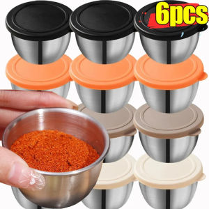 Dizoey 6/1Pcs Stainless Steel Sauce Cup with Lid: A Reusable Leak-proof Spice Cup for Your Home Kitchen