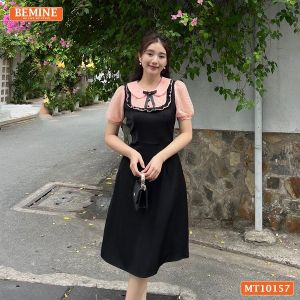 Đầm thiết kế BEMINE cổ sen giả yếm dáng chữ A phù hợp đi làm đi chơi-MT10157