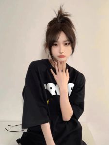 Pure Cotton 220G Work Clothing Casual T-shirt Womens Versatile European Letters Ins Half Sleeve Minimalist White Tops Short Sleeve