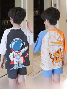 Childrens Cotton Pajamas Short Sleeve Thin Home Clothes Summer Cartoon Boy Girl Baby Home Suit Comfortable Breathable Sleepwear