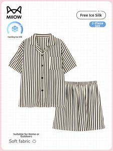 MiiOW | Ice Silk Texture Summer Womens Short Sleeve Shorts Pajama Set