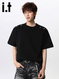 izzue | Trendy American Style Black Short Sleeve Thin Design Sense Loose T-shirt