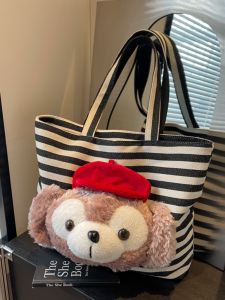 Japanese Style Cartoon Cute Underarm Bag Female Stripes Canvas Single Shoulder Bucket Bag Large Capacity Class Commuter Tote