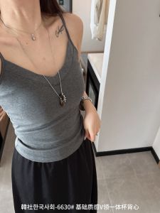 Basic Korean V-neck One-piece Cup Vest Strap Womens Versatile Slimming Beautiful Back Inner Wear Outer Wear Base Shirt