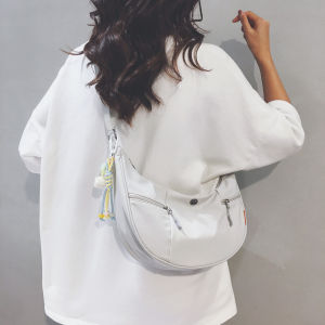 Casual Canvas Crossbody Bag for Women Commuter Sport Travel Dumpling Shape Zipper Closure Pure Color Trendy Fashion 2025 New Model