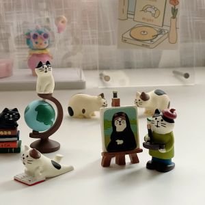 Modern Minimalist Desktop Resin Craft Cat Statue Library Studio Decorative Ornaments Miniature Micro Scale Cartoon Stress Relief Gifts