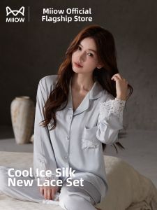 MiiOW | Lace Ice Silk Cooling Womens Long Sleeve Pajamas