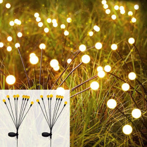 2pcs 10 LED Solar Powered Garden Lights Firefly Lights Outdoor Vibrant Swaying Lights for Patio Pathway Wedding Decoration