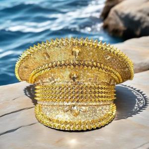 Black Silver Punk Rivet Festival Captain Hat Handmade Rhinestone Masquerade Wedding Military Cap Music Festival Sergeant Hat