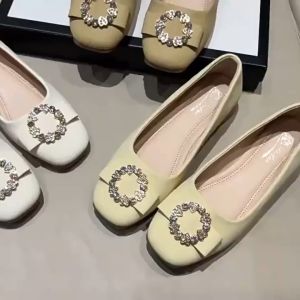 ECCO  /2024 Korean style flat shoes bow rhinestone buckle round toe soft bottom shoes woman single shoes