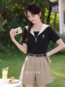 Áo Thun Đen Cổ Trụ Giả 2 Mảnh Ôm Body