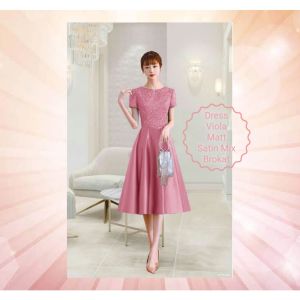 Dress Wanita Kekinian dress Viola Matt Brokat Glitter Mix Satin Velvet Model Dress Natal Wanita Kekinian Korean Style Good Quality Premium