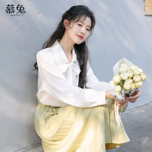 Áo sơ mi nữ MUTU làm bằng vải voan thắt nút bướm màu trắng dài tay mặc vào mùa hè