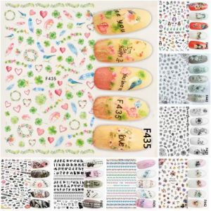 Sticker Dán Móng Tay Họa Tiết Vòng Hoa Lá Trái Tim Tình Yêu / Viền Hoa Văn / Chữ Cái / Mèo Đen / Hoa Trắng Đen /Hoa Khô / Hoa Cúc /Nails sticker Series F – F435