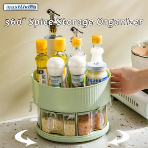 Justliving hộp đựng Giá gia vị xoay hai lớp Kệ xếp đựng gia vị nhà bếp 360 ° giá lưu trữ đựng gia vị đa chức năng với 5 hộp đựng gia vị trong suốt
