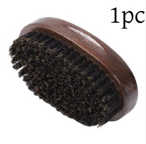 Men Boar Bristle Wood Beard Brush Portable Dark Wood Hairdresser Shaving Brush Retro Facial Cleaning Styling Tool Soft Hairbrush