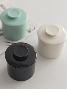 Ceramic Butter Container with Lid Cheese Storage Jar Simple Pure Color Ceramic Butter Preservation Cylinder for Home Use