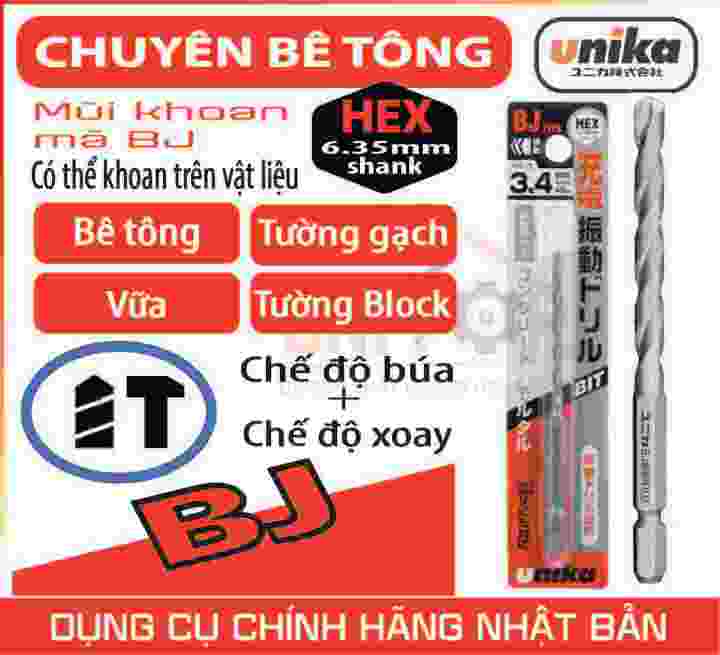 BJ mũi khoan chuyên bê tông chuôi lục giác hàng chính hãng Unika Nhật ...