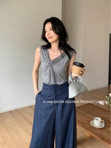 Dragon Happiness Child ALONE SAVOR Sleeveless Drawstring Knot Structure Naked Sensation Ribbed Top Loose Fit Summer 2024