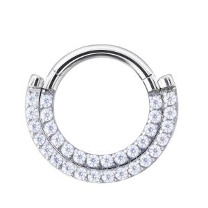 G23 Titanium Ear Cartilage Earring Earlobe Piercing Two Rows CZ Zircon Paved Nose Rings Hoops Labret Lip Clicke Ring Jewellery