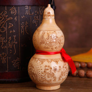 Peach wood Gourds Wooden Hulu Ornaments Chinese Fortune Gourd for Healthy Wealthy