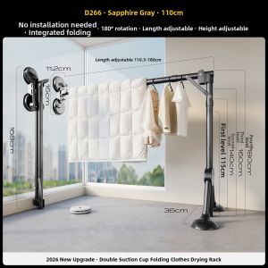 MINGZHI | Extendable Foldable Drying Rack for Clothes and Quilts with Suction Cups