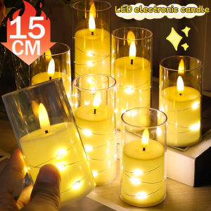10/12/15cm Acrylic LED Electronic Candle Light Warm White Flameless Candle Dining Table Tea Light Battery Powered Wedding Birthday Party Home Decoration Light