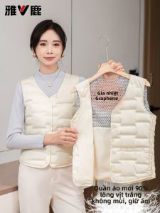 Áo Khoác Lót Lông Vũ Dày Ấm Áp Mùa Đông Cho Nữ Áo Khoác Ngoài Cổ Chữ V Dài Ngắn Màu Trơn Chất Liệu Polyester