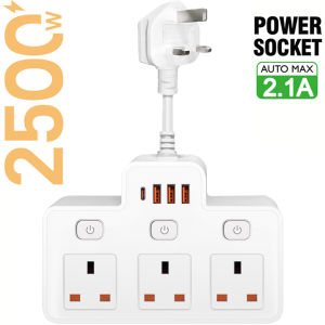 UK Plug AC Power Strip Wall Mounted Independent Switch Socket European Standard Plug With USB C Ports Charging Network Filter