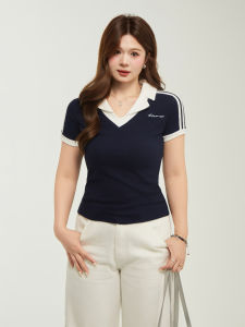 plus Size American Style Short Sleeve T-Shirt Womens V-Neck Striped Slimming Top Summer Fashionable Versatile Casual Wear