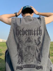 American Retro Distressed Short Sleeve Vest Mens 2024 New Arrival Spring and Summer Trends High Street Handsome Easiest for Match Loose Sleeveless