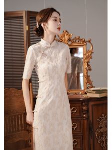 Cheongsam Girls Lived during the Republic of China Elegant Young Retro Mid Length Long Length Modified Lace Dress Daily Wearable Summer