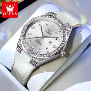 OLEVS Watch For Women Original Waterproof Luxury Full Diamond Calendar Dial Elegant Korean Style Leather Casual Luminous Ladies Watch