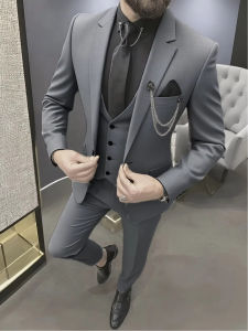 3-Piece Single-Breasted Luxury Elegant Black Mens Suit Slim Fit Jacket Vest and Pant Formal Set for Business