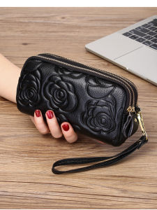 Genuine Leather Large Capacity Long Wallet for Women 2025 New Style Handheld Bag Key Coin Purse Cowhide Floral Pattern
