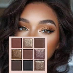 Bảng Phấn Mắt 9 Màu Nâu Cà Phê Tông Màu Nude Kim Loại Nhũ Lấp Lánh Kết Thúc Lâu Trôi Trang Điểm Dự Tiệc Sân Khấu Phong Cách Khói