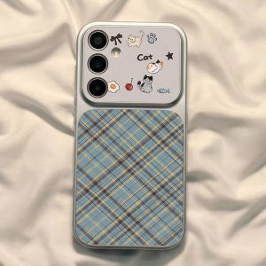 Phone Case for Samsung Galaxy S23 Ultra S26 Plus S25 S24 FE 5G Cases Blue Yellow Plaid Cute Cat Soft Preppy Style Shockproof