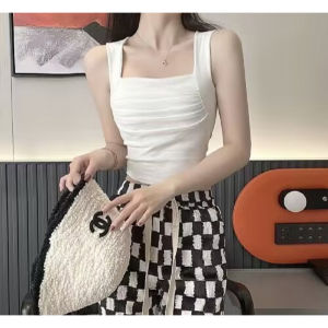 Thiết kế cotton cảm giác xếp ly dây đeo cổ vuông hot girl áo vest gợi cảm bên trong bọc ngực tích hợp ống top top áo khoác ngoài nữ