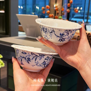 Retro Blue And White Porcelain Rice Bowl French Series Soup Bowl Salad Bowl for Breakfast High Temperature Glaze round Shape