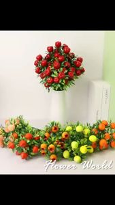 [FlowerWorld]Tanaman Buah 7 Cabang Plastik Artifcial Jeruk Stroberi Lemon Apel/Buah Buahan Bunga Tangkai Plastik Bunga Artifisial Bunga Hiasan