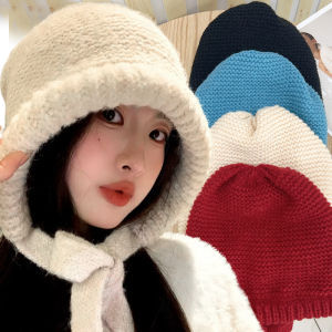 หมวกหมวกไหมพรมถักสำหรับผู้ชายผู้หญิงฤดูหนาวอบอุ่นใส่ได้ทั้งชายและหญิงหมวกฮู้ดคอปกเสื้อผ้าพันคอหมวกหมวกสกีหมวกคลุมหัวคอเย็นหมวกหมวกหมวกบอนเน็ต