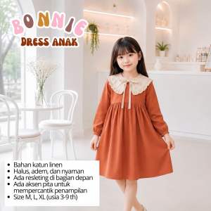 DRESS ANAK PEREMPUAN LINEN BONNIE 3-9TH DRESS ANAK LENGAN PANJANG
